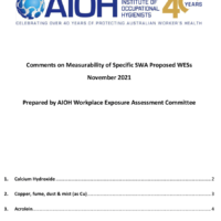Workplace Exposure Standards Submission - Measurability of Acrolein, Ca(OH)2, Cu and CaSO4, (Dec 2021)